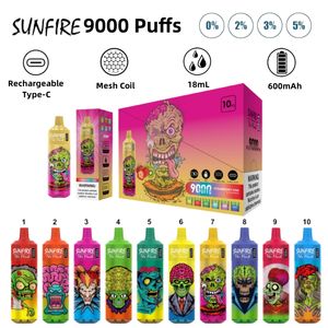 20 mg 0mg 30mg 50 mg Force 9000 Puffes Bar de vape jetable Dernivable E Cigarettes Mesh Coil 18ML POD 600mAh Batterie RGB Light RGB 9K Distributeurs Puff