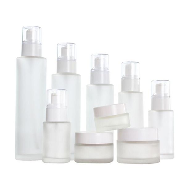 Flacon pompe en verre dépoli Pot de crème rechargeable Lotion Spray Cosmétiques Récipients de stockage d'échantillons 20 ml 30 ml 40 ml 50 ml 60 ml 80 ml 100 ml