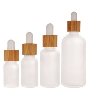 Frasco cuentagotas de aceite esencial de vidrio esmerilado, muestra de maquillaje recargable, contenedor de almacenamiento de cosméticos con tapa de bambú