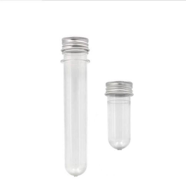 20 ML 40 ML PET clair en plastique vide bouteille de tube à essai rechargeable avec bouchons en aluminium conteneur pour échantillon cosmétique masque de bonbons flacon Brdnm
