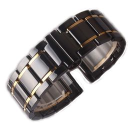 20mm 21mm 22mm 23mm 24mm Bracelets de montre en céramique STRAP Accessoires de montre de haute qualité Noir avec or pour montre intelligente hommes femmes releas2307