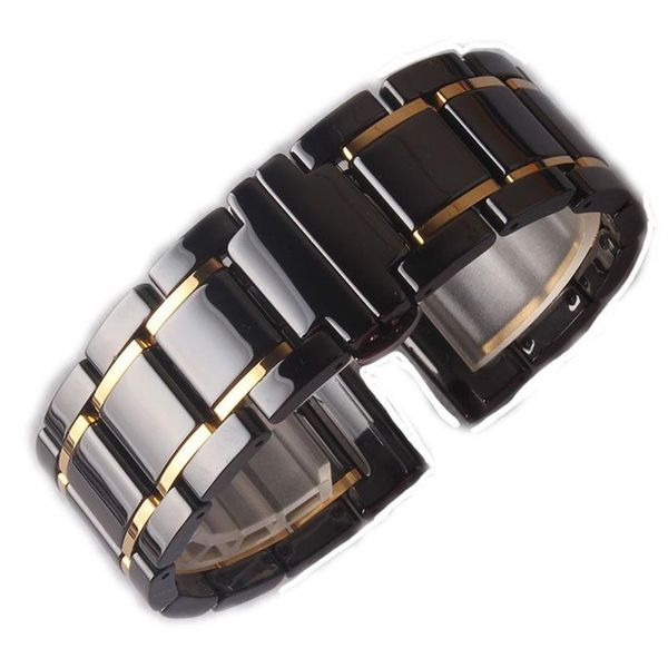 20mm 21mm 22mm 23mm 24mm Bracelets de montre en céramique STRAP Accessoires de montre de haute qualité Noir avec or pour montre intelligente hommes femmes releas316w