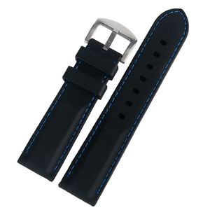 20mm 22mm 24mm 26mm Zwart Rubber Horlogebandje Waterdichte Siliconen Band Pin Gesp Rechte Uiteinden duiker Vervanging Armband Riem