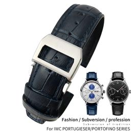 Reemplazo de la banda de reloj de cuero de cuero de 20 mm de 20 mm para IWC Portugieser Porotfino Family Pilot's Watches Black Blue Brown Strap 283i