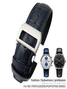 20 mm 22 mm en cuir en cuir Remplacement du bande de montre pour IWC Portugieser Porotfino Family Pilot039S Montres Black Blue Brown Brown 9483317