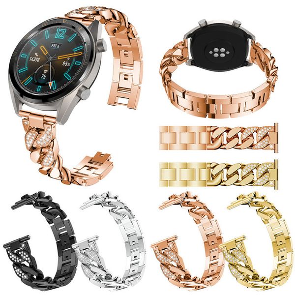 Correas inteligentes de 20mm y 22MM, pulsera de eslabones, correa de reloj de Metal de acero inoxidable para reloj inteligente Universal Samsung Garmin Huawei