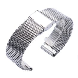 20 mm 22 mm massief Milanese mesh roestvrijstalen band met haakgesp Klassieke gepolijste zilveren horlogeband