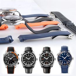 20 mm 22 mm horlogebandjes oranje zwart blauw waterdichte siliconen rubberen horlogebanden armband sluiting gesp voor omega planet ocean t195p