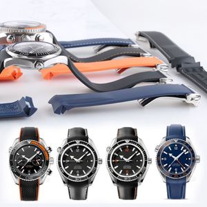 20 mm 22 mm horlogebandjes oranje zwart blauw waterdichte siliconen rubberen horlogebanden armband sluiting gesp voor omega planet ocean t302x