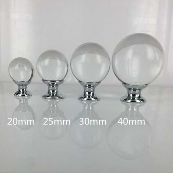 20 mm 25 mm 30 mm 40 mm en verre Pull Tiroir Les boutons de l'armoire tire les poignées de porte de la commode à balle en cristal en argent