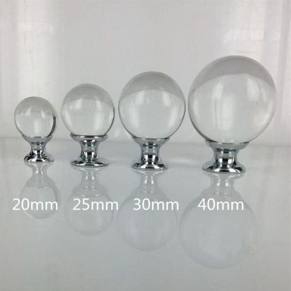 20mm 25mm 30mm 40mm verre tirer tiroir boutons de meuble tire argent chrome boule de cristal commode poignées de porte meubles modernes knobs161L