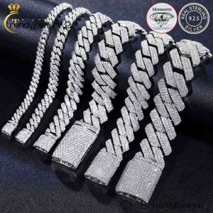 20 mm 3 rangées VVS Moisanite Diamond Cuban Chaîne cubaine Bijou à plaque d'or Collier en diamant glacé pour hommes