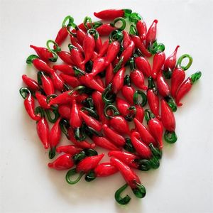 Cuentas de Murano de chile rojo hechas a mano de 20mm y 30mm para collar de colgante DIY, joyería, cuentas de esmalte de colores de pimiento rojo, 100pcs259E