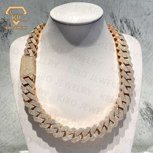 20 mm 4 rijen hoogwaardige sterling zilver Iced Out PRONG -instelling VVS Moissanite Diamond Rose Cuban Link Chain