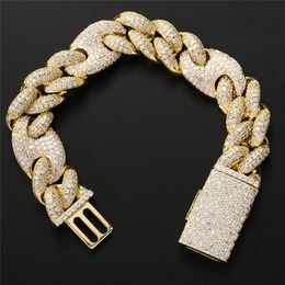 Bracelet cubain en pierre CZ scintillante pour hommes, 20mm, 7, 8, 9 pouces, couleur or et argent, à maillons cubiques, 253g