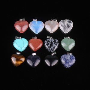 20mm Assorted Heart Naturel Bleu Aventurine Vert Turquoise Agate Pierre Perle Charmes Cristaux De Quartz Pendentifs Cabochon 20pcs / lot En Gros