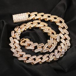 Collier ras du cou cubain Miami, Baguette de 20mm, chaîne glacée, réglage de broche pavée, zircone cubique scintillante, collier hip hop, bijoux 1931