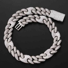 20mm Grote Zware Hip Hop Bling Iced Out Out Solid Coffee Bean Cubaanse Curb Miami Link Chain CZ Choker Ketting voor Mannen Rapper Sieraden X0509