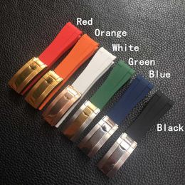 Correa de reloj de goma de silicona con extremo curvo negro, verde, azul y naranja de 20mm para correa de papel Rx Daytona Submariner Gmt Explorer 2 pulsera H09226l
