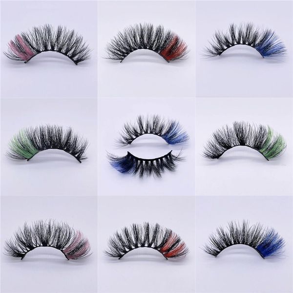 20mm 25mm Coloré Cils Faux 3D Vison Cils Épais Long Coloré Faux Cils Brillant Partie Pleine Bande Cils Extension Maquillage