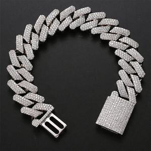 20mm Diamond Miami Prong Cubaanse schakelarmbanden 14k White Gold Iced Icy Cubic Zirconia Sieraden 8inch 9inch Cubaanse armband