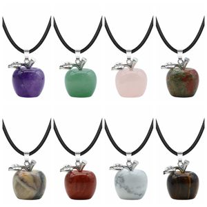 20 mm genezing Crystal Energy Stone Apple charme paarse amethist appel hanger ketting voor vrouwelijke vrouwencadeau