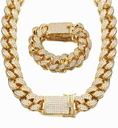 Conjunto de pulsera de cadena cubana de Miami de circonia cúbica pesada de 20mm, oro, plata, hombres, mujeres, joyería de Hip hop 7979927