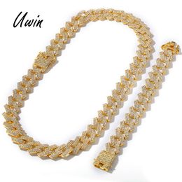 20 mm d'eau glacée Diamond Miami Claw Chain cubain 3 Rows Collier Bracelet Hip Hop Bijoux Hip Hop