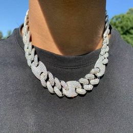 Collar de cadena de diamantes con eslabones ovalados cubanos helados de 20 mm, joyería de circonio cúbico chapada en oro blanco de 14 quilates, cadena cubana Mariner de 16 a 24 pulgadas 341S