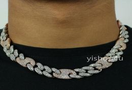 Pulsera de collar de cadena de diamantes cubano de 20 mm Cubano de 20 mm 14k dos tonos de oro rosa oro cúbico joya de circonía cúbica marinero cubano 6461637