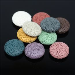 20mm lâche coloré plat ovale pierre de lave perle bricolage diffuseur d'huile essentielle collier boucles d'oreilles fabrication de bijoux