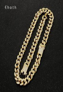 20 mm Miami Cuban Link Chain Gold Silver Color Collier Bracelet Iced Out Crystal Rimestone Bling Hip Hop Homme Bijoux Colliers8621356