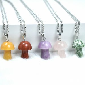 20mm paddestoel natuursteen snijwerk hanger reiki helende kristallen rose quartz ketting voor vrouwen sieraden groothandel