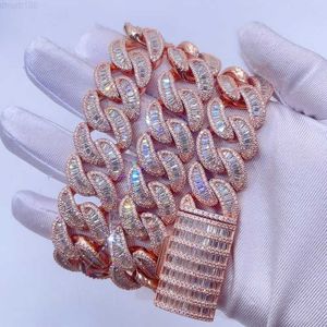 20mm Rose Gold Baguette Cut Vvs Moissanite Diamond Hip Hop Iced Out Mannen Cubaanse Ketting Qbjhv