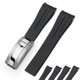 20 mm rubberen band voor Rolex GMT-Submarine Silicone Strap Watchbands Silver Clasp324y