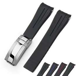 20 mm rubberen band voor Rolex GMT-Submarine Siliconen Strap Watchbands Silver Clasp251G