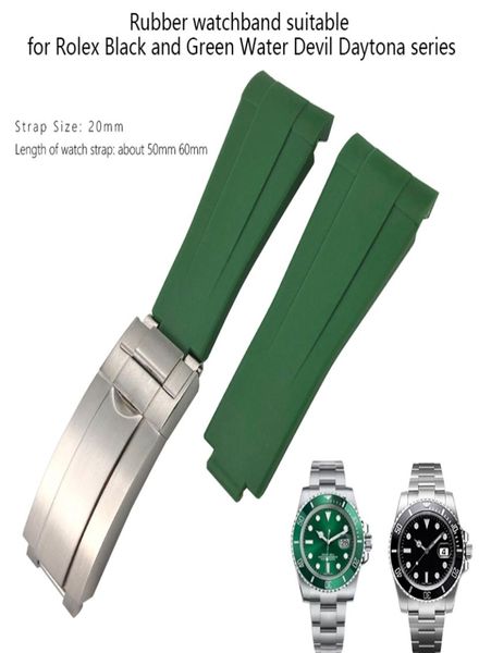 Correa de reloj de goma de 20 mm Correa verde Blanco Blanco Banda de hebilla ajustable Ajuste para Submariner GMT Oysterflex Pulsera 2206249841479