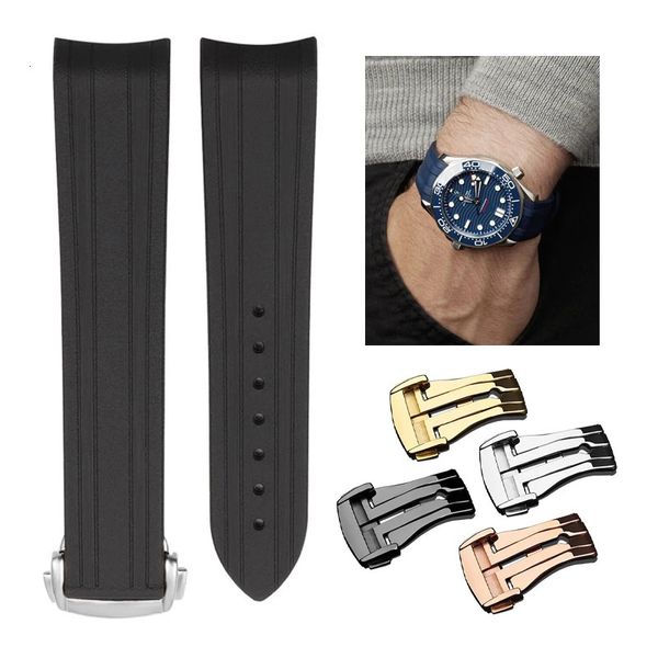Bracelet de montre en Silicone de 20mm, extrémité incurvée, bande étanche en caoutchouc souple, Bracelet de Sport pour femmes et hommes avec boucle pliante 240104