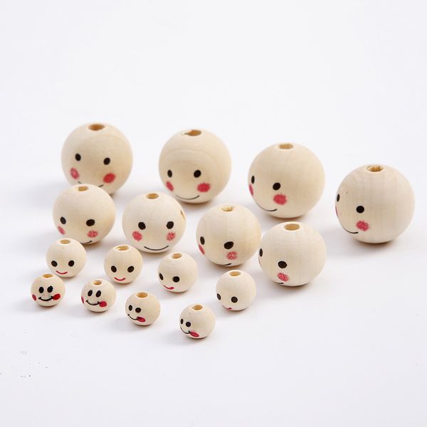 20mm sourire visage perles en bois 100 pièces boule ronde en bois perle tête de poupée entretoise perles pour artisanat bricolage décoration fabrication de bijoux