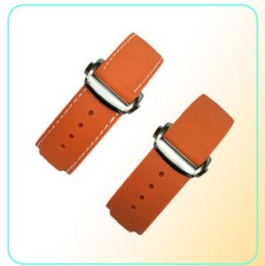 20 mm horlogebanden Men Men Vrouwen Oranje Zwart Waterdichte Silicone Rubber Watchbands Bracelet Clasp Buckle voor Omega Planetocean 5106574