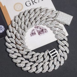 Test de réussite du diamant de 20 mm de largeur en argent sterling 925 VVS1 Moissanite chaîne cubaine collier bracelet chaîne à maillons pour hommes femmes bijoux fins cadeau
