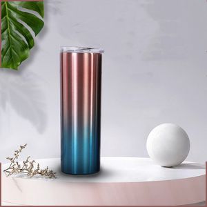 20oz 304 Roestvrijstalen Rechte Thermos Tumblers Gradient Slide Mok Auto Afslanken Draagbare Koffiekoppen