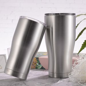 Gobelet incurvé de 20 oz 30 oz, tasse de voyage en acier inoxydable, tasses de taille, gobelet isolé sous vide à double paroi, tasses à café et à bière avec couvercle anti-fuite