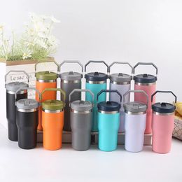 Vaso de acero inoxidable de 20 oz y 30 oz con tapa para sorber con recubrimiento en polvo botella de agua para deportes con aislamiento al vacío para acampar al aire libre vasos para beber taza para automóvil de gran capacidad