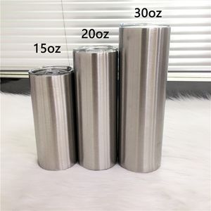 15oz 20oz 30oz Straight Tumbler roestvrij staal Skinny Tumblers Vacuüm Geïsoleerde Koffiemok met Seal Deksel Vaderdag Gift