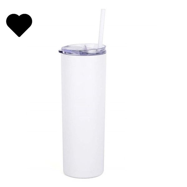 Gobelet blanc droit par Sublimation, 20oz, 600ML, Thermos en acier inoxydable, paille en plastique, couvercle de voiture, support G2