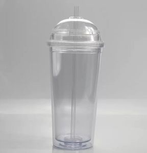 Gobelet en acrylique de 20oz, gobelets en plastique transparent avec couvercles et pailles, tasse d'eau, gobelets de voyage