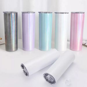 Tumbler de sublimation vierge de 20 oz avec des tasses de vin de paillettes en acier inoxydable de paille arc-en-ciel tasses de bière de café isolées fy4373 0526