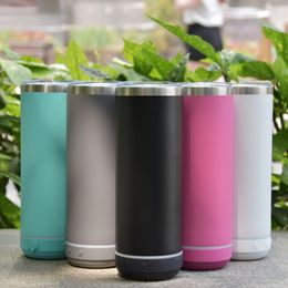 20oz Bluetooth Speaker Tumblers Rechte Skinny Tumbler met draadloze luidspreker Rvs Vacuüm Geïsoleerde Muziek Cup Koffie Water Drinkfles 5 Kleuren