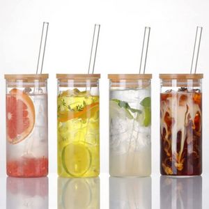 Gobelet en verre borosilicate de 20 oz avec couvercles en bambou et paille, grandes tasses à boire transparentes pour café glacé, smoothie, jus d'eau, tasse de voyage réutilisable SS1102